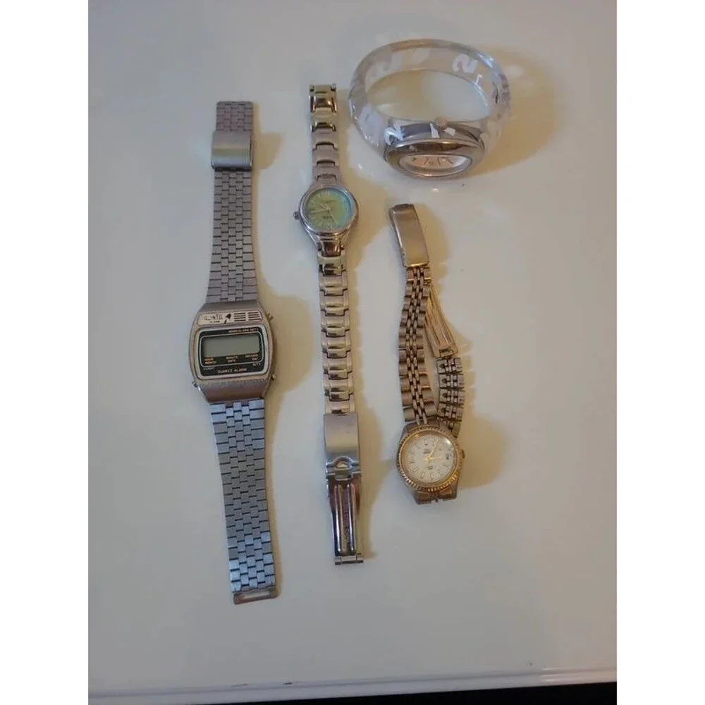 Lot of 4 Untested Watches Timex Quintel Vintage Women's Parts Repair Fashion